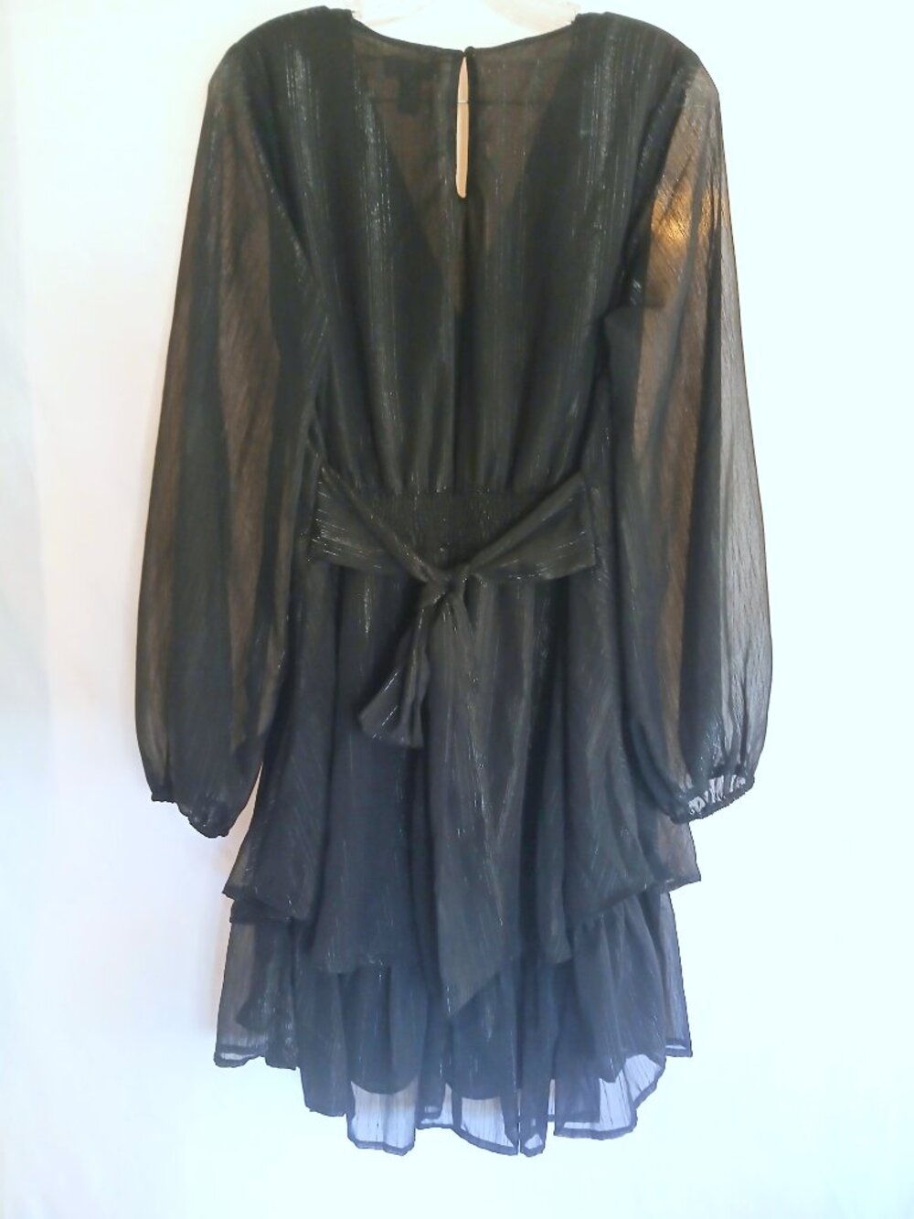 Japna Black Metallic Shimmer Tiered Flowy Dress XL Boho Romantic Cottagecore - Picture 7 of 7